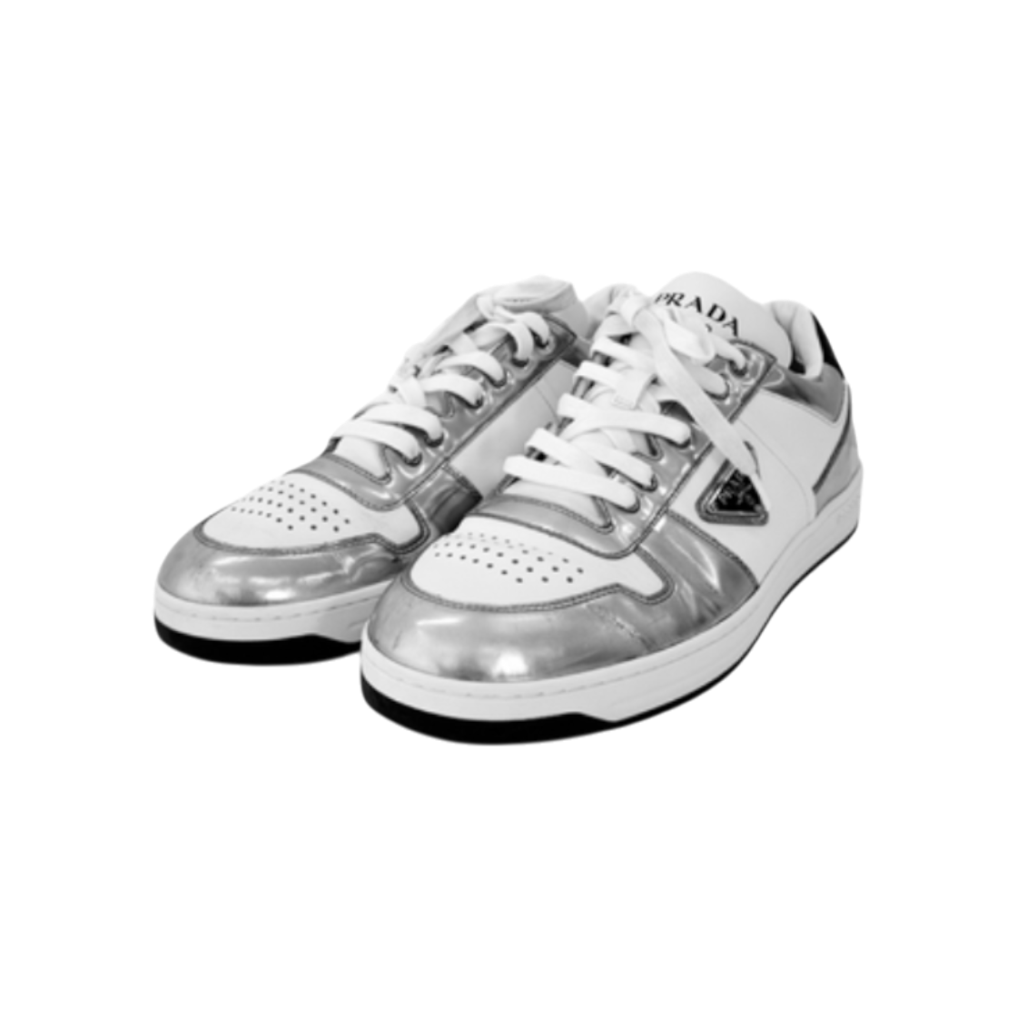 ITSDVEWBTACT Prada Triangle Logo Downtown Leather Low-Top Sneakers Silver