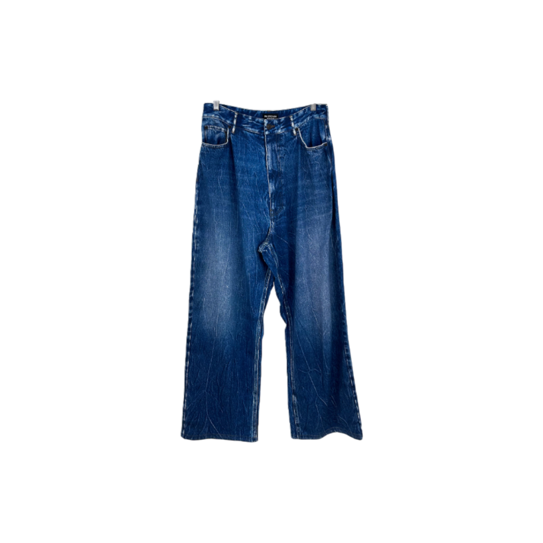ITAL4UESCPL3 Balenciaga Mens Crack Effect Trompe L’Oeil Washed Wide Denim Pants