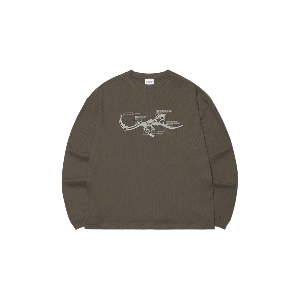 노매뉴얼 NM 라이플 와플 롱 슬리브 티 차콜(NOMANUAL NM Rifle Waffle Long Sleeve Tee Charcoal)