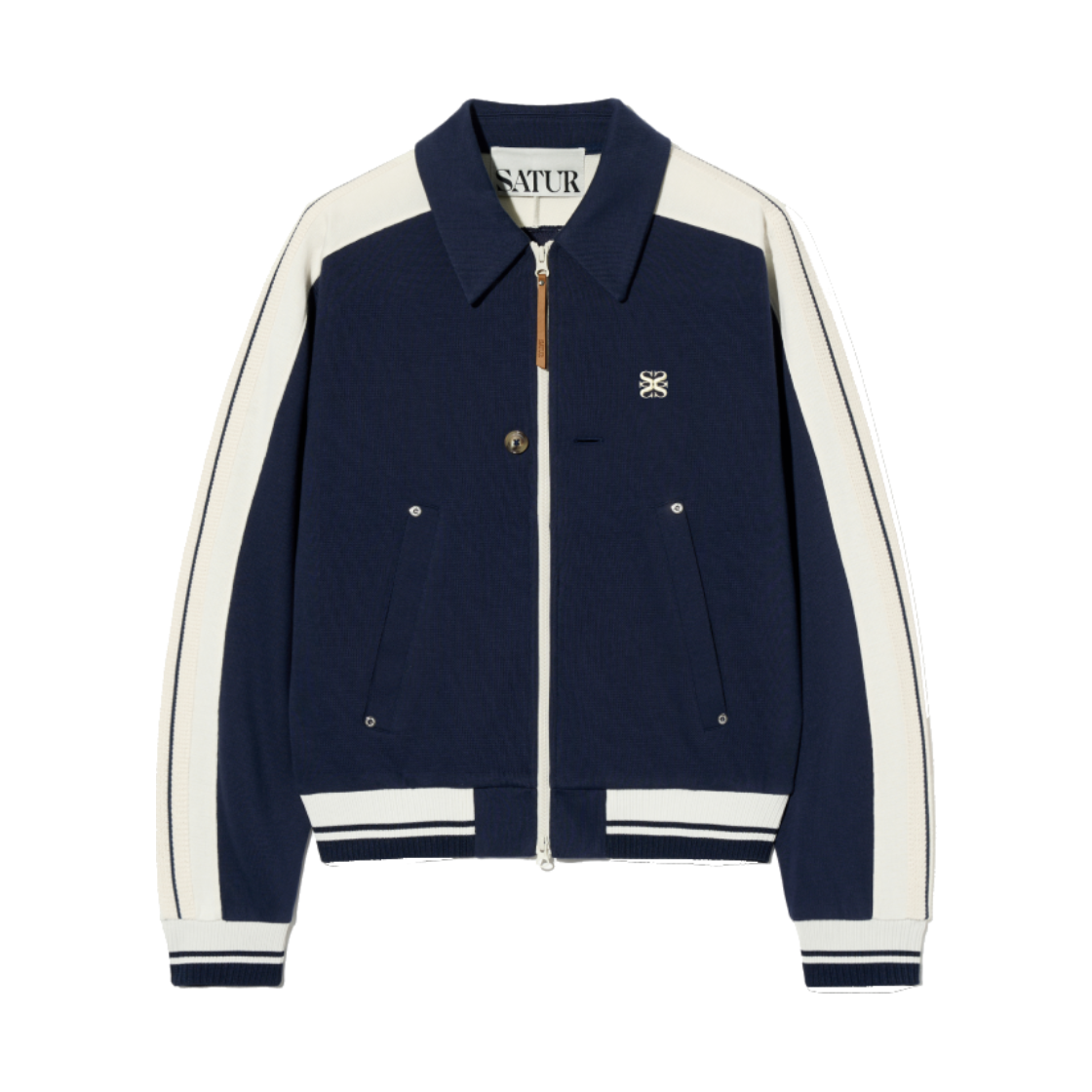 SA243MTJ16NV SATUR Lawton Collar Track Zip Up Jacket Classic Navy