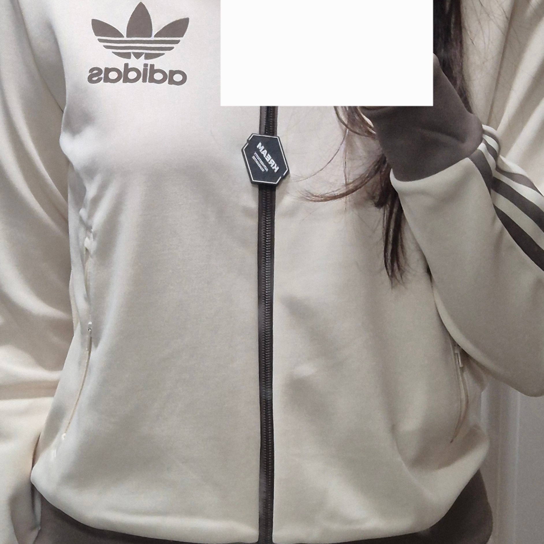 (W) Adidas Beckenbauer Track Top Wonder White Trace Brown - KR Sizing 착용 스타일