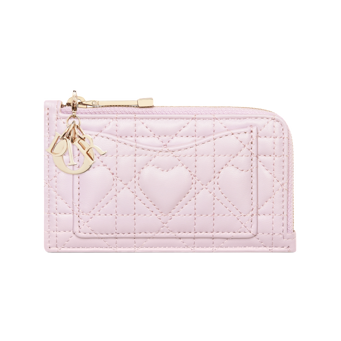(W) 디올 아무르 레이디 디올 코스모스 집 카드 홀더 하트 까나쥬 램스킨 페일 핑크((W) Dior Amour Lady Dior Cosmos Zip Card Holder Heart Cannage Lambskin Pale Pink) - 1