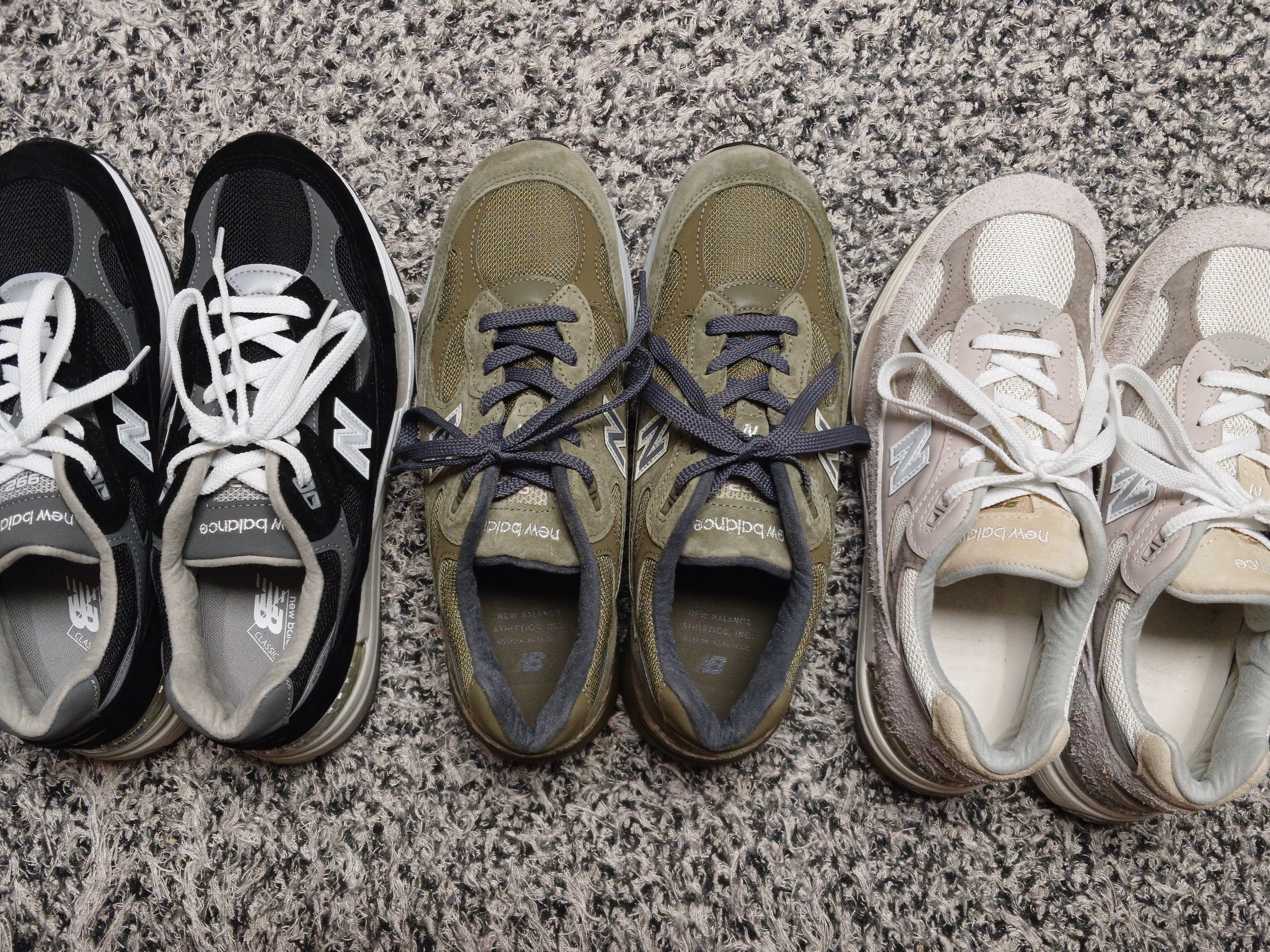 New Balance 992 Made in USA Moonrock Mushroom, New Balance 992 Made in USA Dark Camo Covert Green - D Standard 착용 스타일 - 2