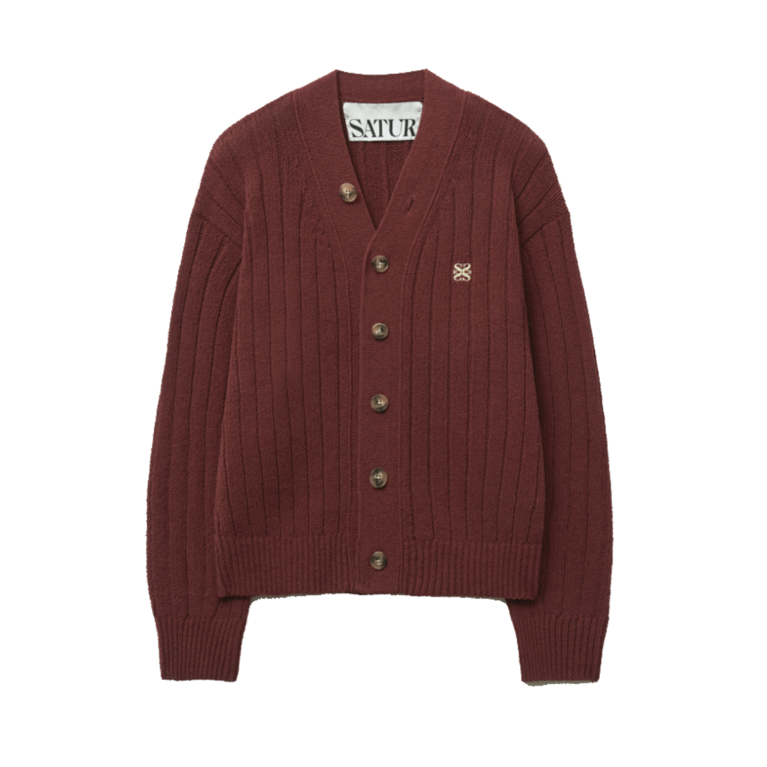 세터 파로 오버 사이즈 부클 가디건 버건디(SATUR Faro Over Size Boucle Cardigan Burgundy)