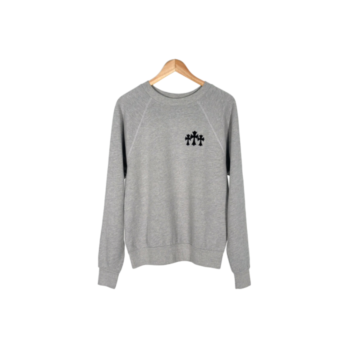 크롬하츠 세메터리 트리플 크로스 자수 패치 맨투맨 티셔츠 그레이(Chrome Hearts Cemetery Triple Cross Embroidered Crewneck Tee Gray)