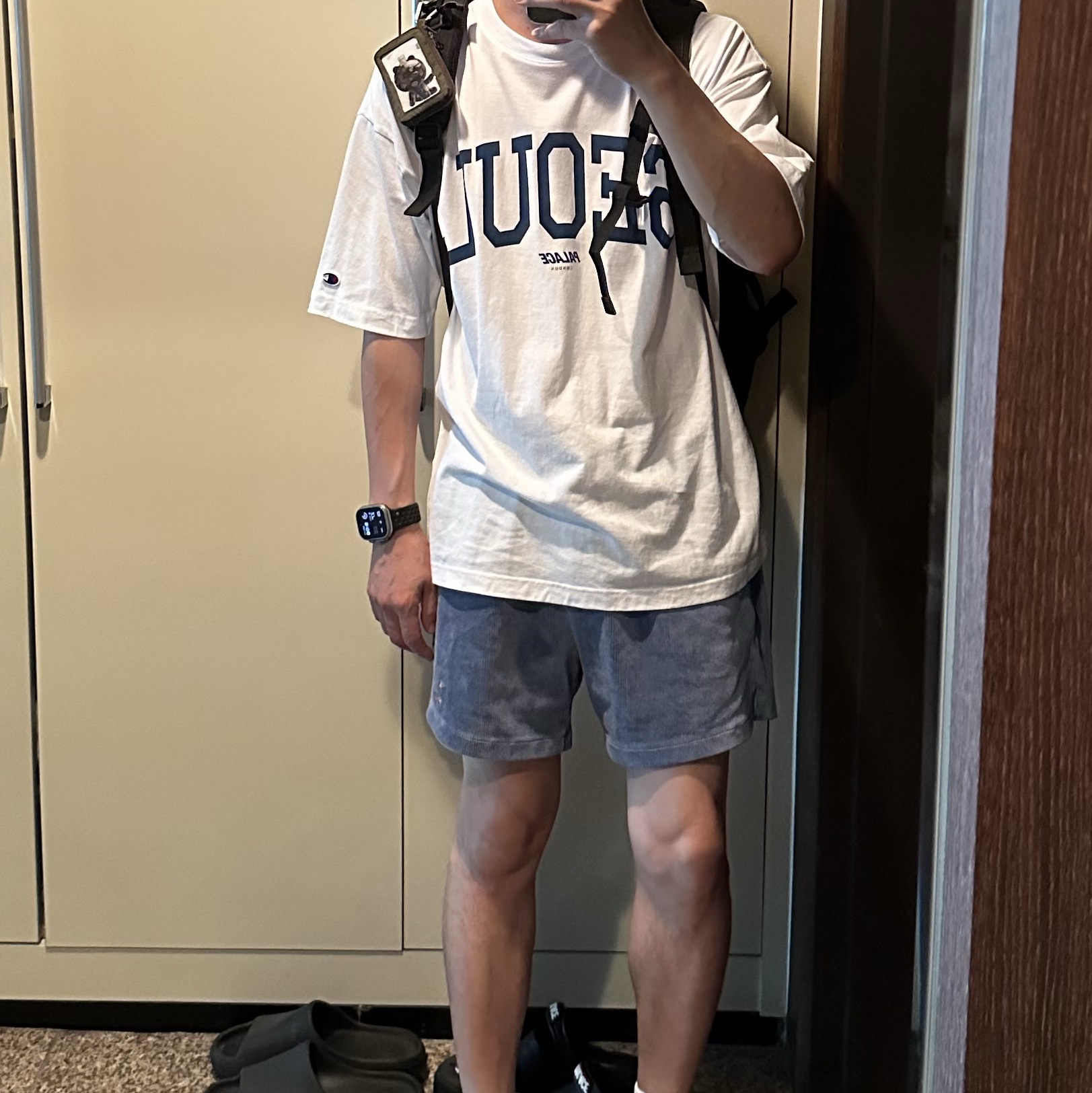 IAB Studio Corduroy Shorts Ocean Blue 착용 스타일 - 1
