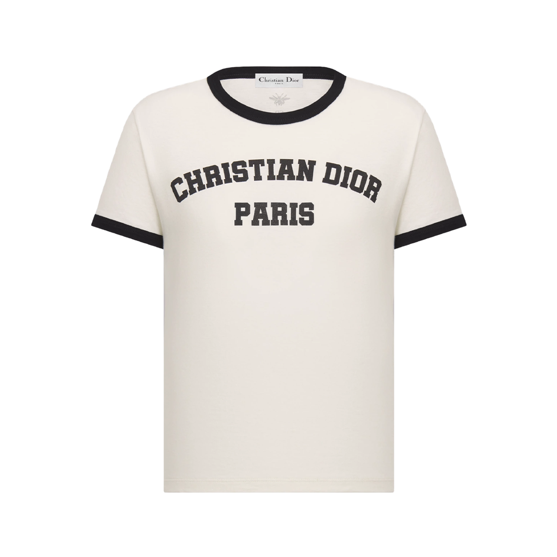 (W) 디올 코튼 린넨 저지 티셔츠 화이트 블랙((W) Dior Cotton and Linen Jersey T-Shirt White Black) - 1