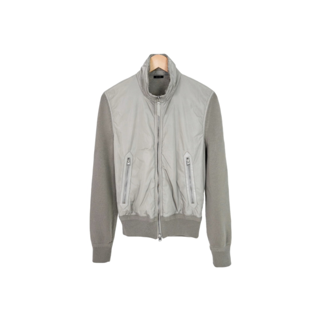 IT875KUCBD49 Tom Ford Mens Wool Knit High-Neck Zip-Up Panel Puffer Jacket Gray