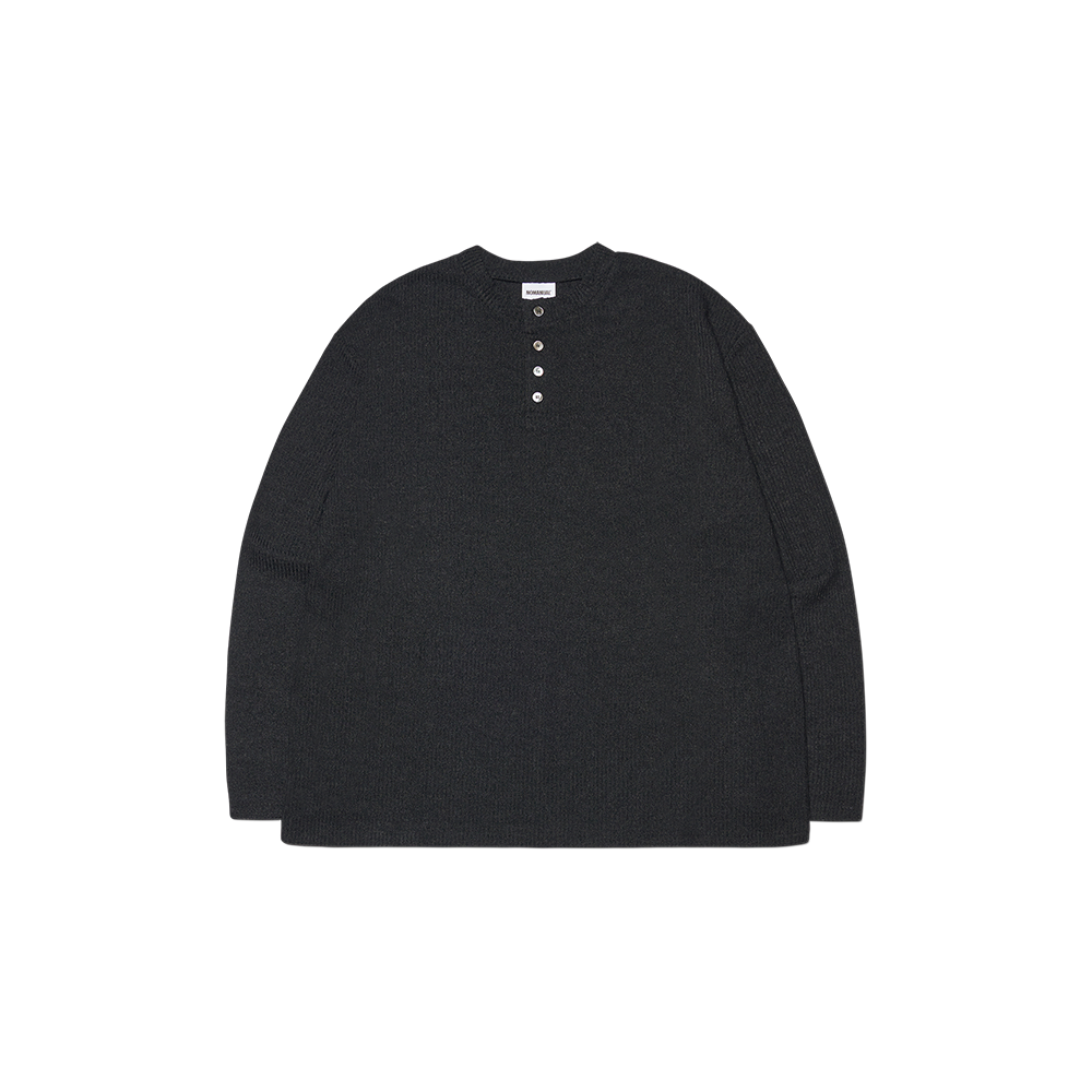 노매뉴얼 헨리넥 니트 롱 슬리브 블랙(NOMANUAL Henley Neck Knit Long Sleeve Black)