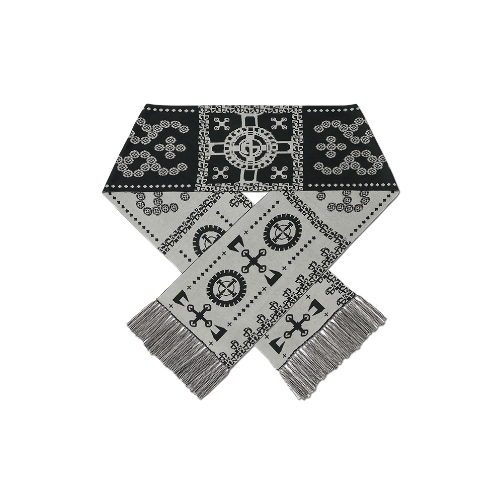 NMWF52AC03BLK NOMANUAL Gear Pattern Jacquard Muffler Black