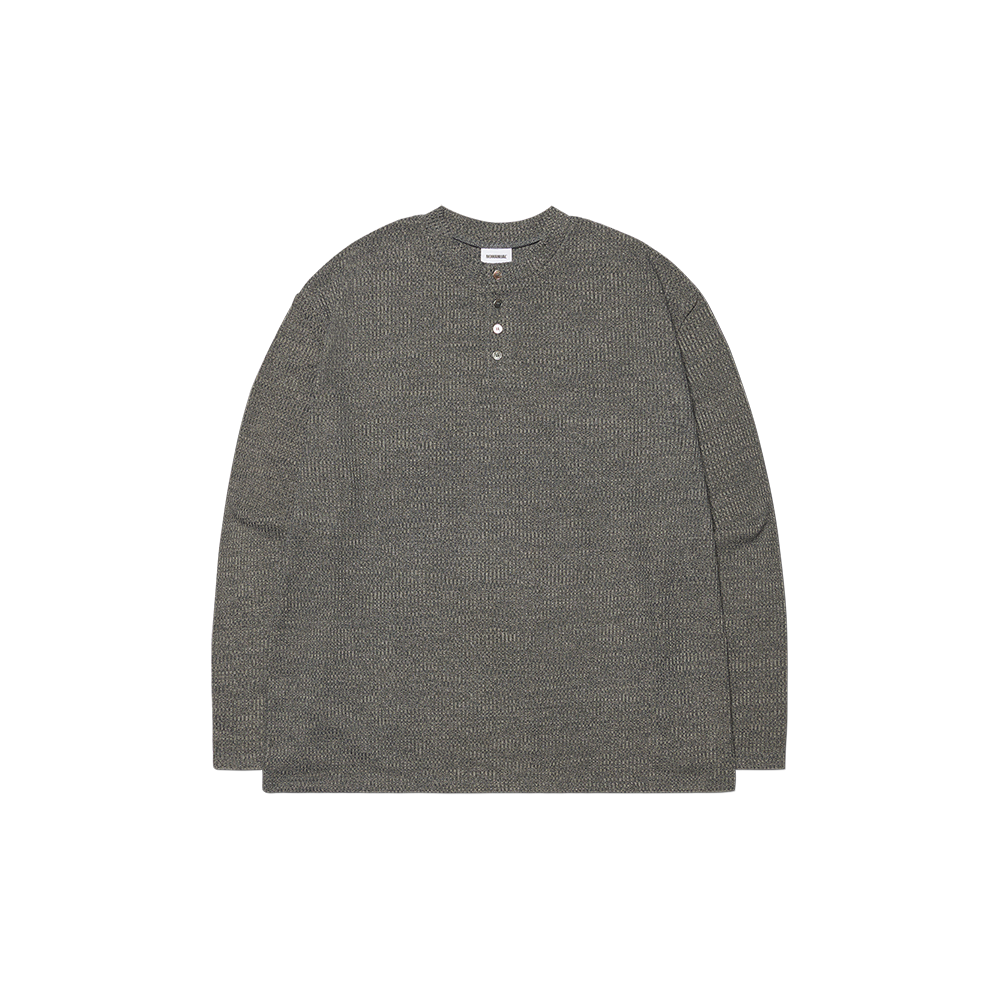 노매뉴얼 헨리넥 니트 롱 슬리브 차콜(NOMANUAL Henley Neck Knit Long Sleeve Charcoal)
