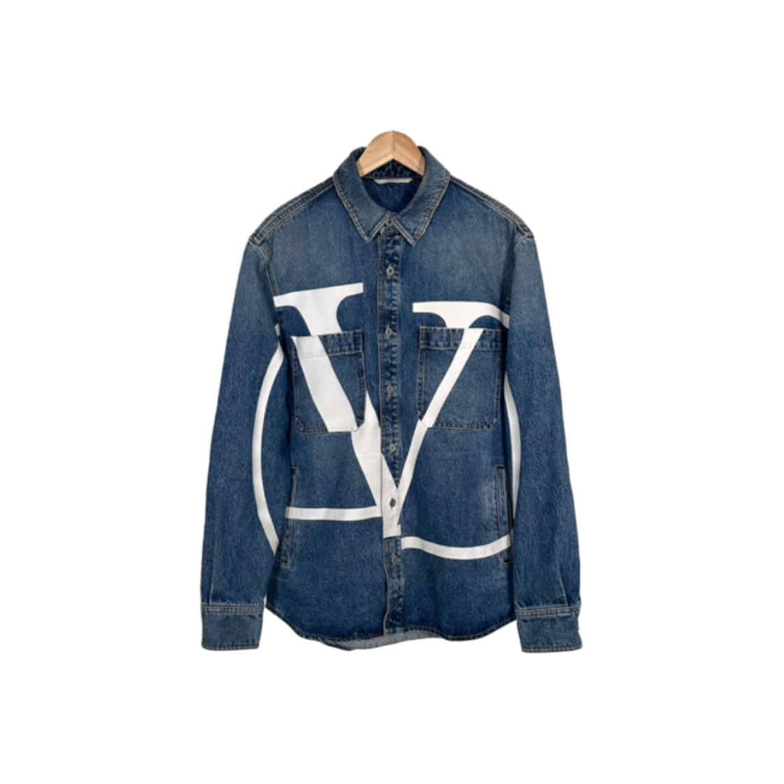 ITOOIENGUMQS Valentino Mens Carpi Double Pocket V Logo Denim Shirt Jacket
