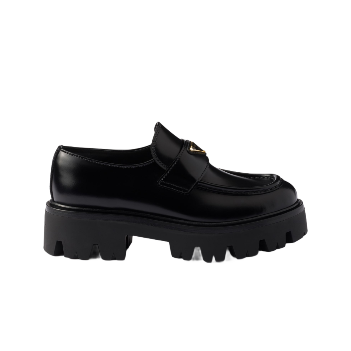 (W) 프라다 브러쉬드 레더 로퍼 블랙((W) Prada Brushed Leather Loafers Black)