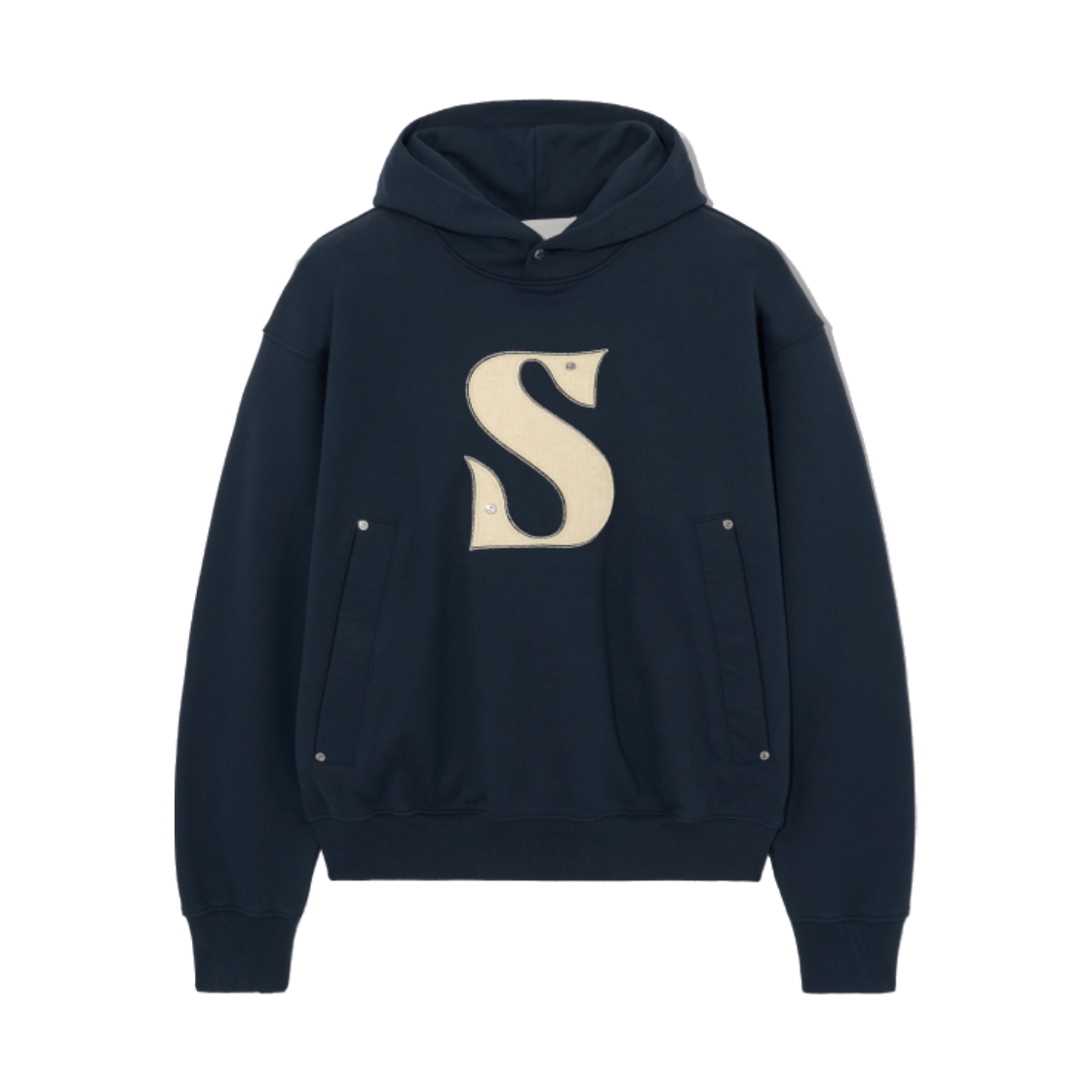SA251UTH05NV SATUR Rivet Applique Pocket Logo Hoodie Classic Navy