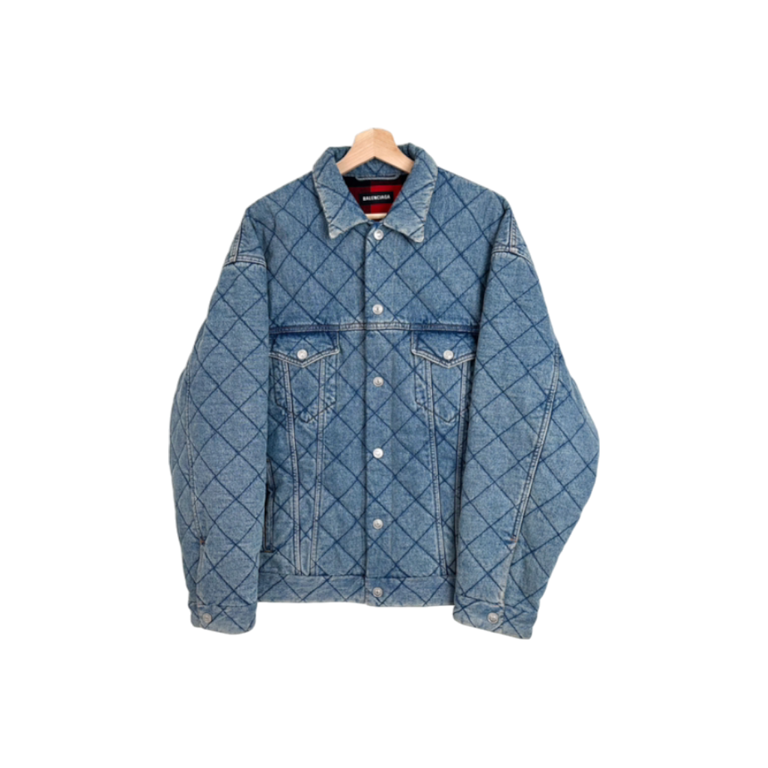 ITPSKILJOQAG Balenciaga Mens Jacquard Oversized Quilted Padded Denim Trucker Jacket