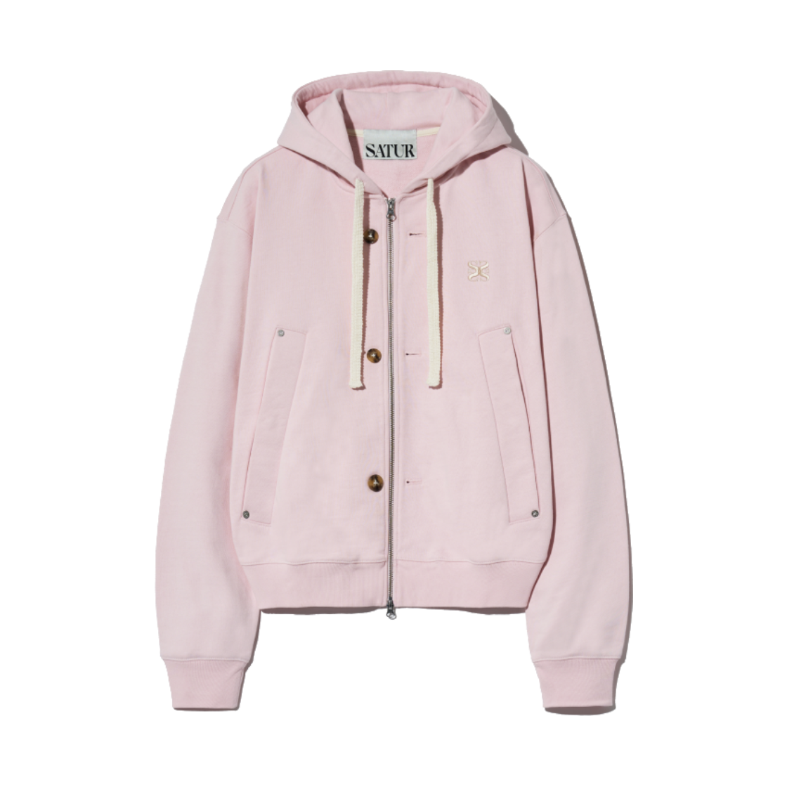 SA251UTJ04PK SATUR Teo Cotton All Day Hood Zip Up Pale Pink