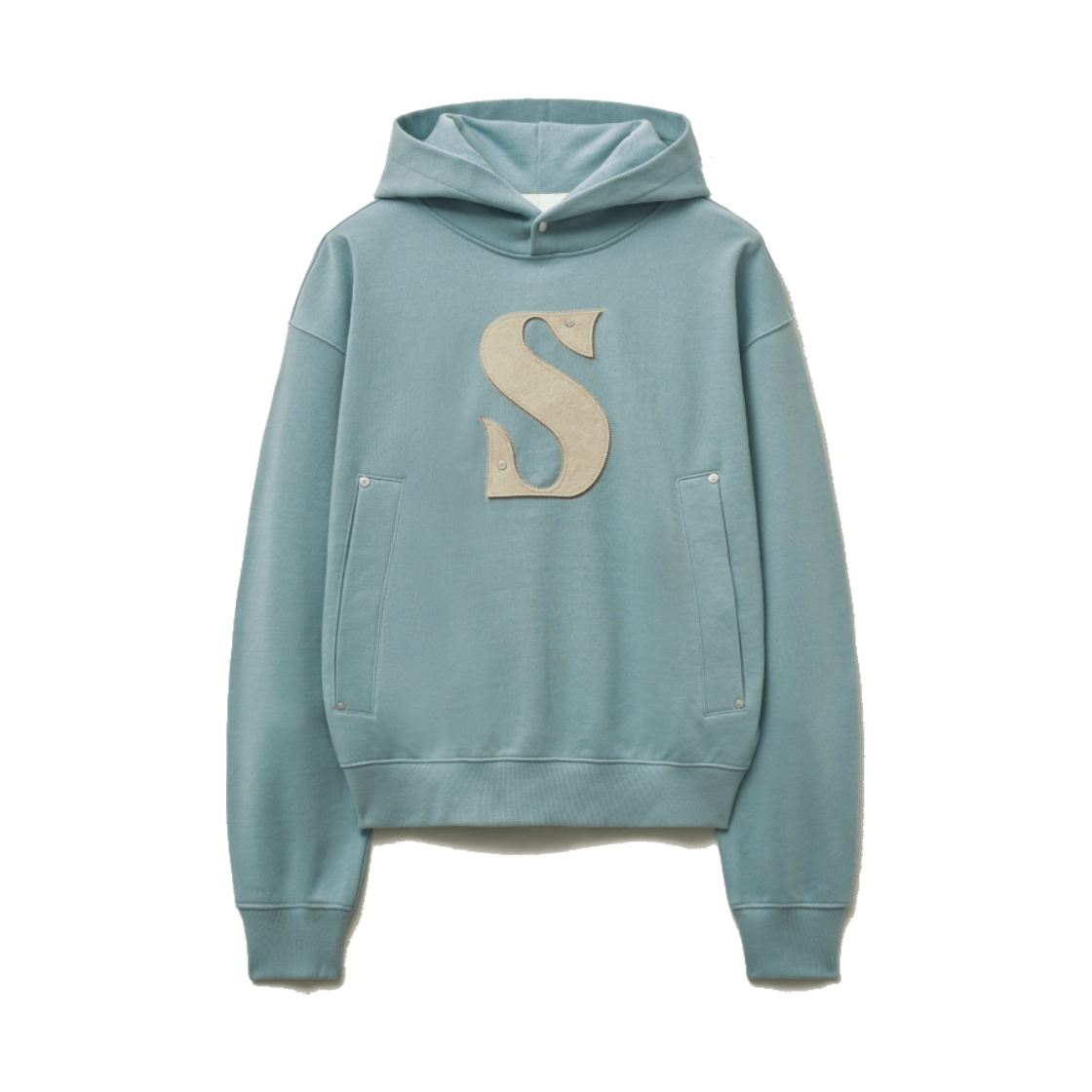 SA251UTH05FB SATUR Rivet Applique Pocket Logo Hoodie Fog Blue