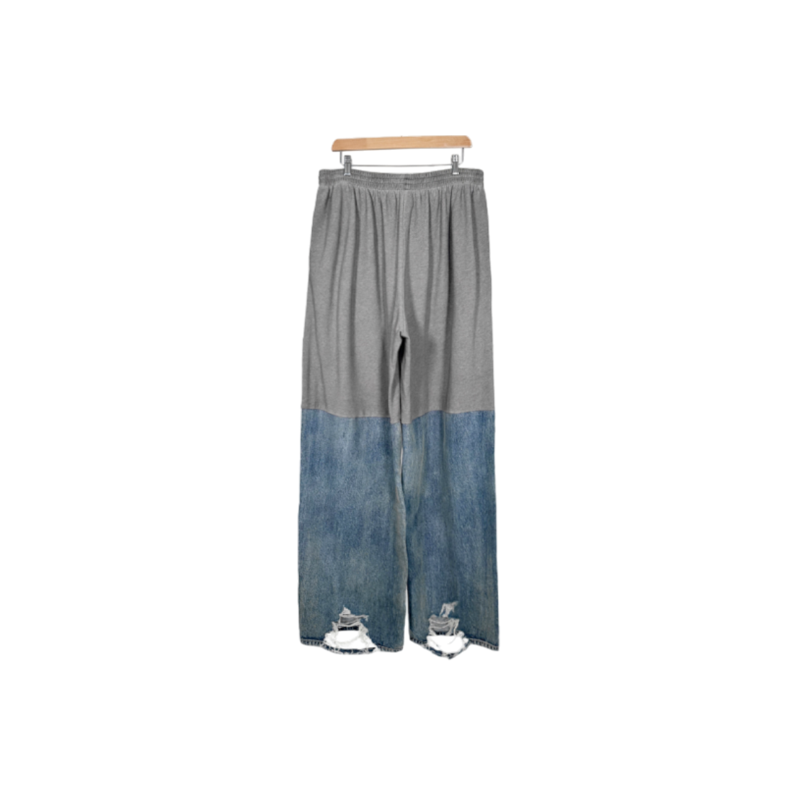 ITU9GSM549QN Balenciaga Mens Large Patched Hybrid Denim Sweat Pants Light Blue