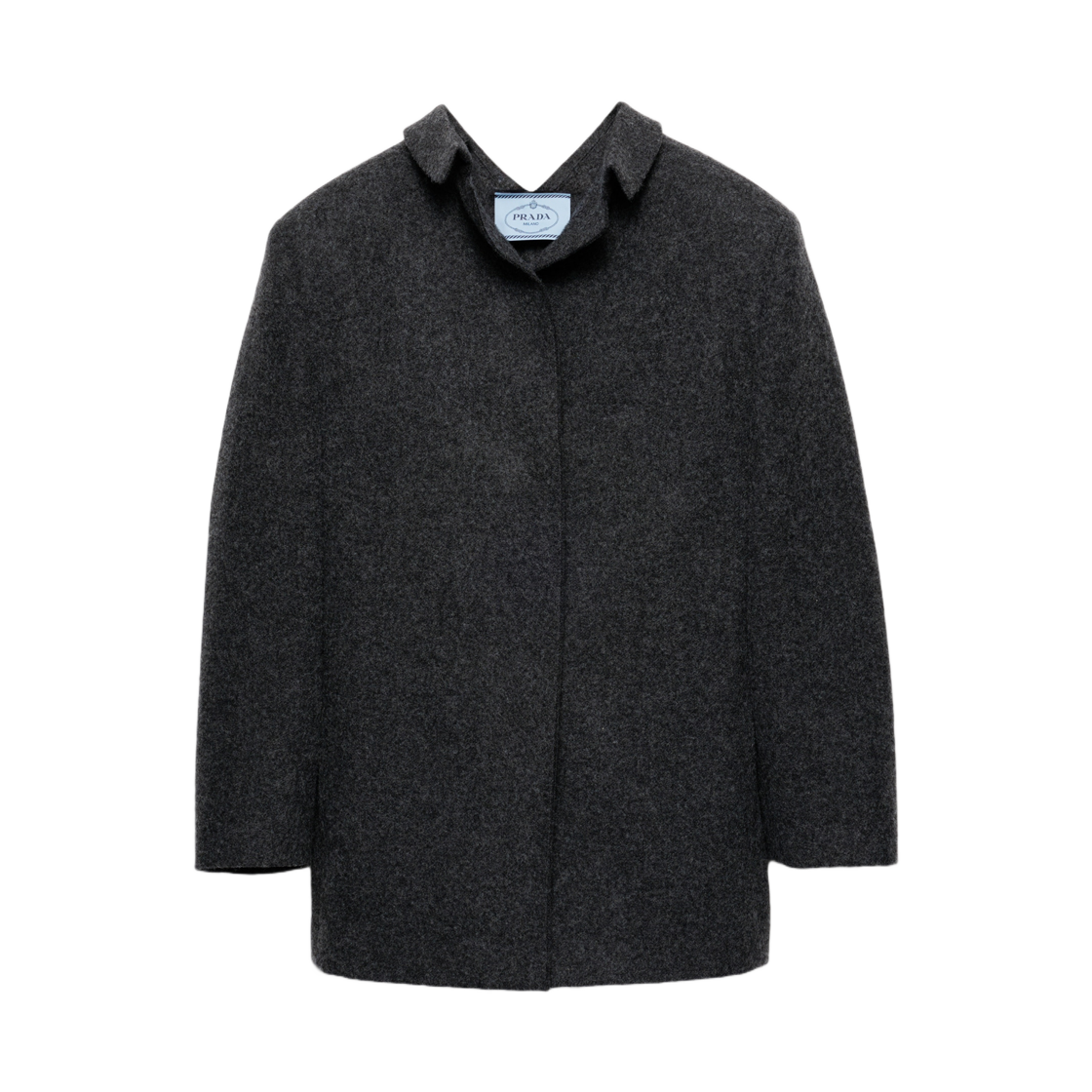 (W) 프라다 싱글 브레스티드 셰틀랜드 울 자켓 슬레이트 그레이((W) Prada Single-Breasted Shetland Wool Jacket Slate Gray) - 1