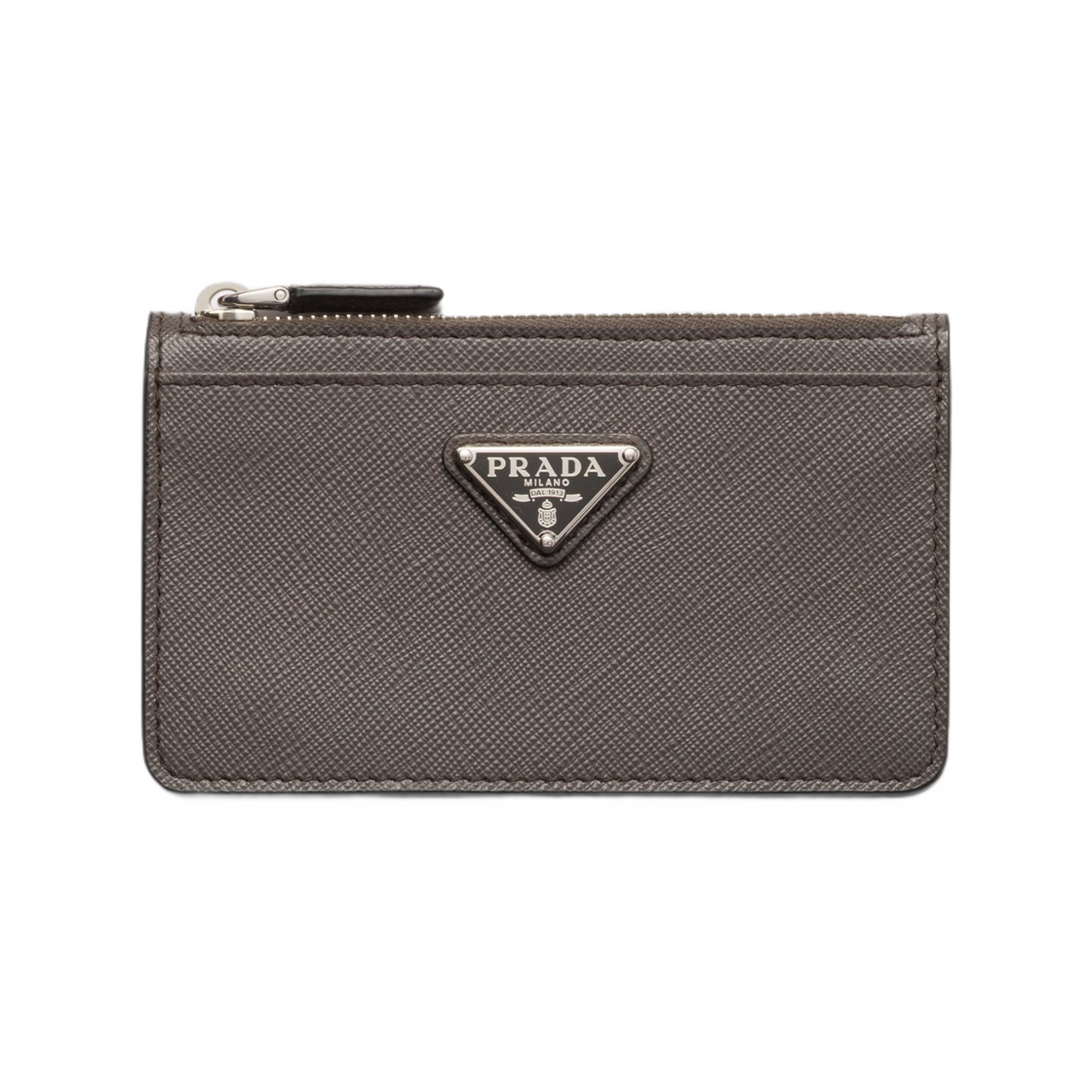 2MC084-QHH-F0170 Prada Saffiano Leather Card Holder Smoky Gray