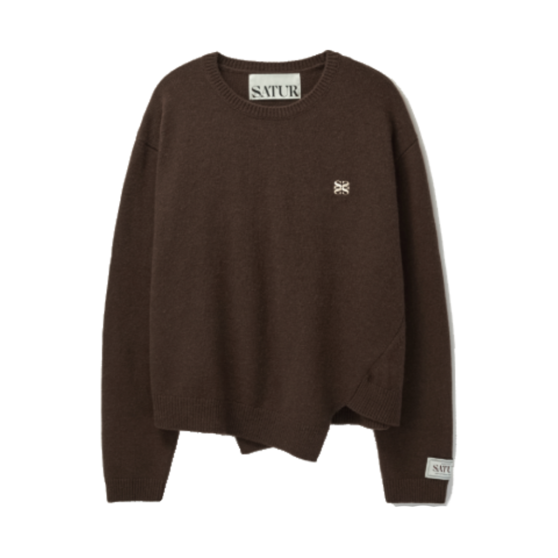 SA243UKT38BR SATUR Dublin Unbalanced Cashmere Blend Knit Brick Brown