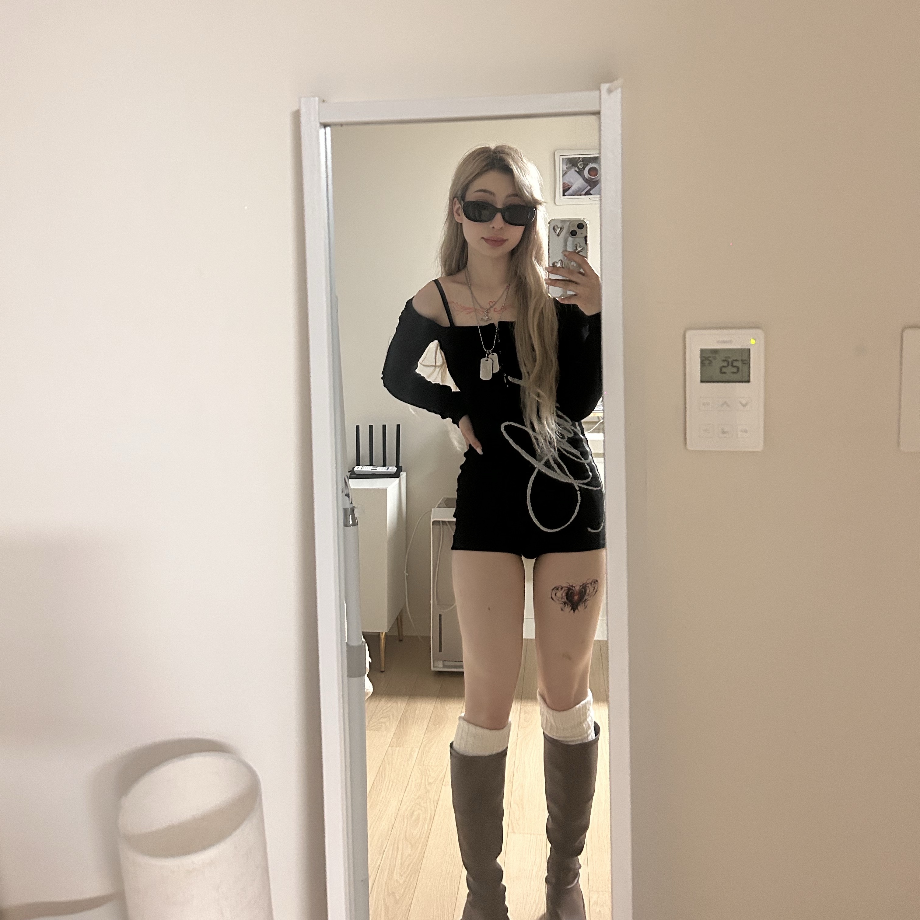 [KREAM 단독] Bonnae Body suit Black, Diesel Dx0011 Stainless Steel Double Dog Tag Necklace Silver 착용 스타일 - 1