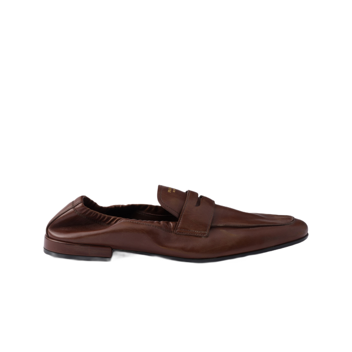 1D051O-070-F0046 (W) Prada Shuffle Antiqued Leather Loafers Cognac