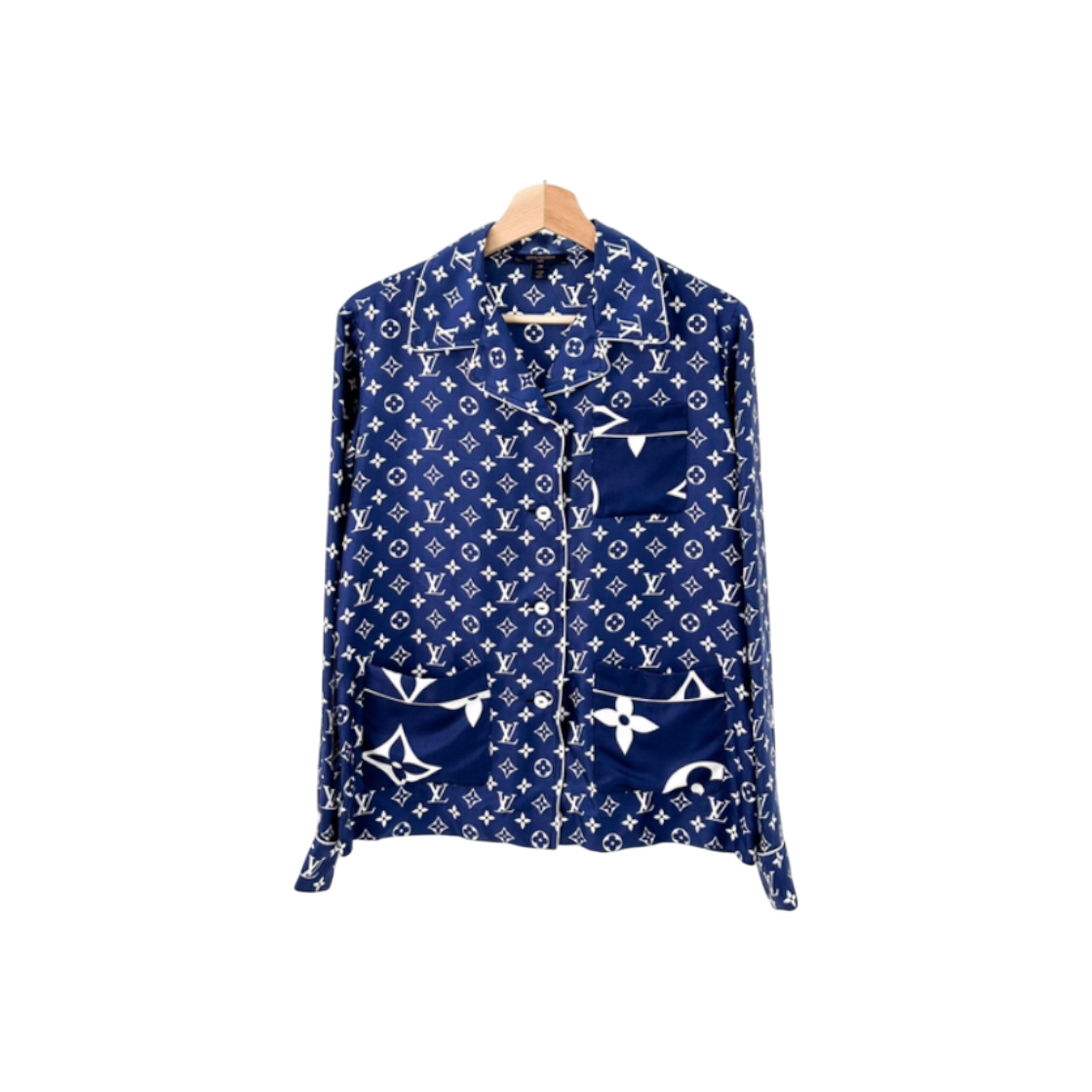 ITTU9J5WP6RG Louis Vuitton Womens Silk Escale Pajama Blazer Shirt Blue