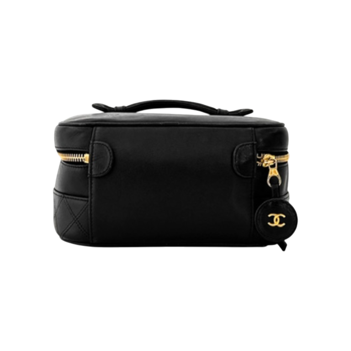 ITQABECI97E3 Chanel Womens CC Logo Vanity Round Makeup Pouch Tote Bag Gold Black