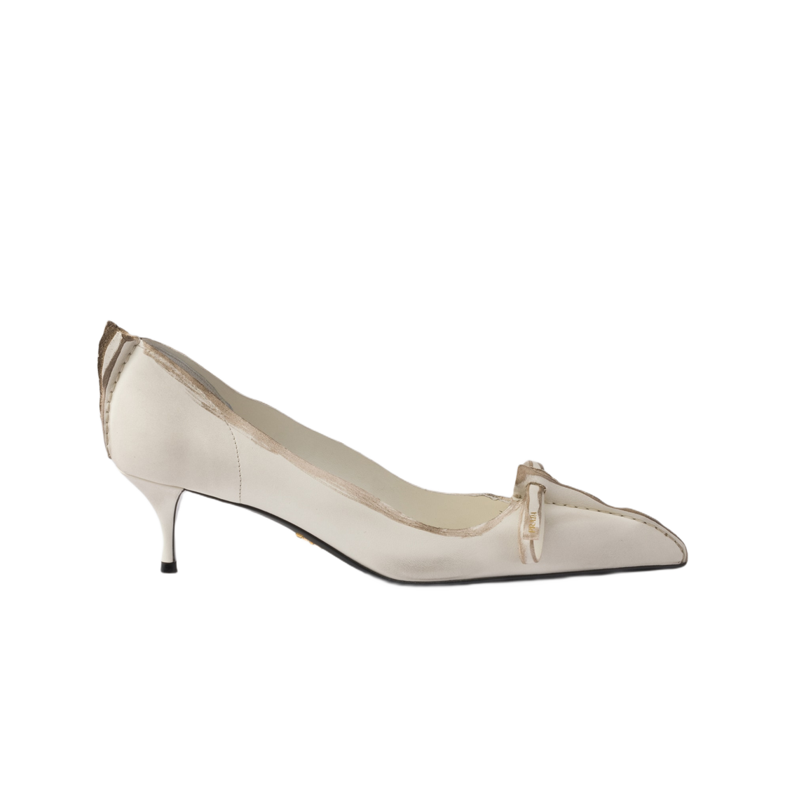 (W) 프라다 앤틱 레더 펌프스 초크 화이트((W) Prada Antiqued Leather Pumps Chalk White) - 1