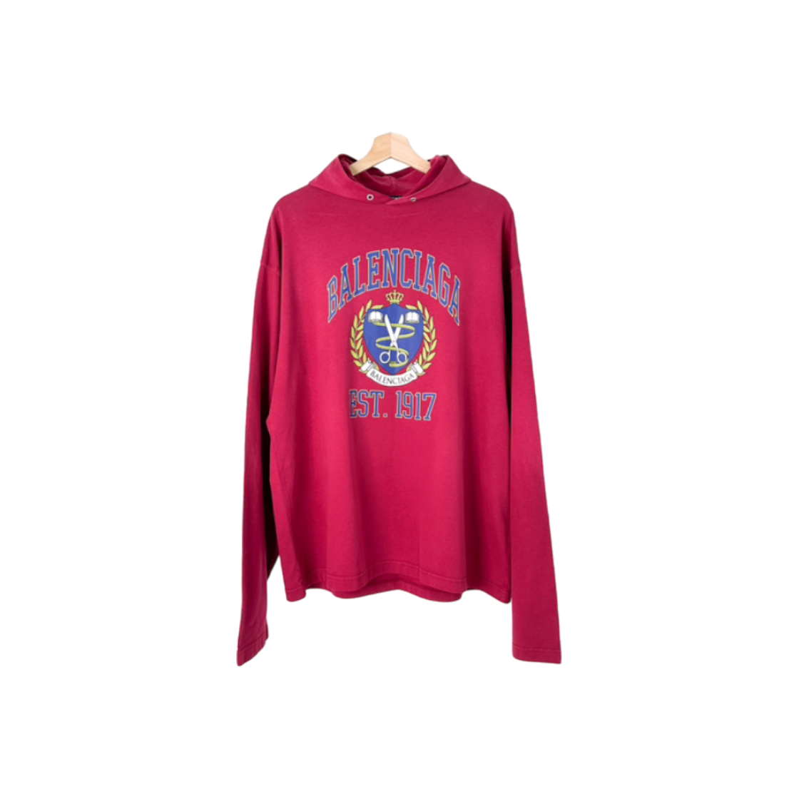 ITE5A5853EOO Balenciaga Mens EST 1917 Logo Long Sleeve Hooded Tee
