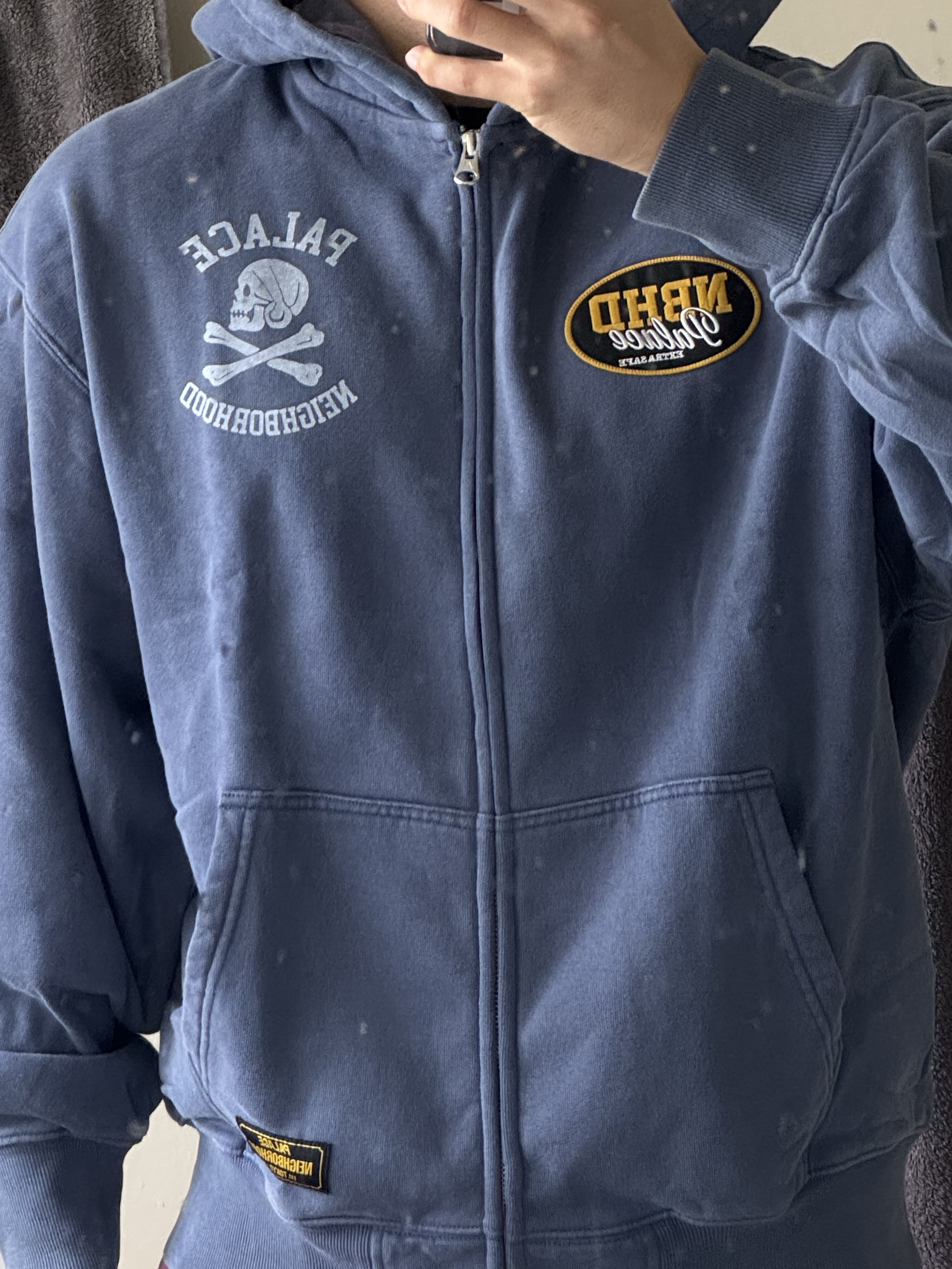 Palace x Neighborhood Skull Zip Hood Navy - 25FW 착용 스타일 - 1