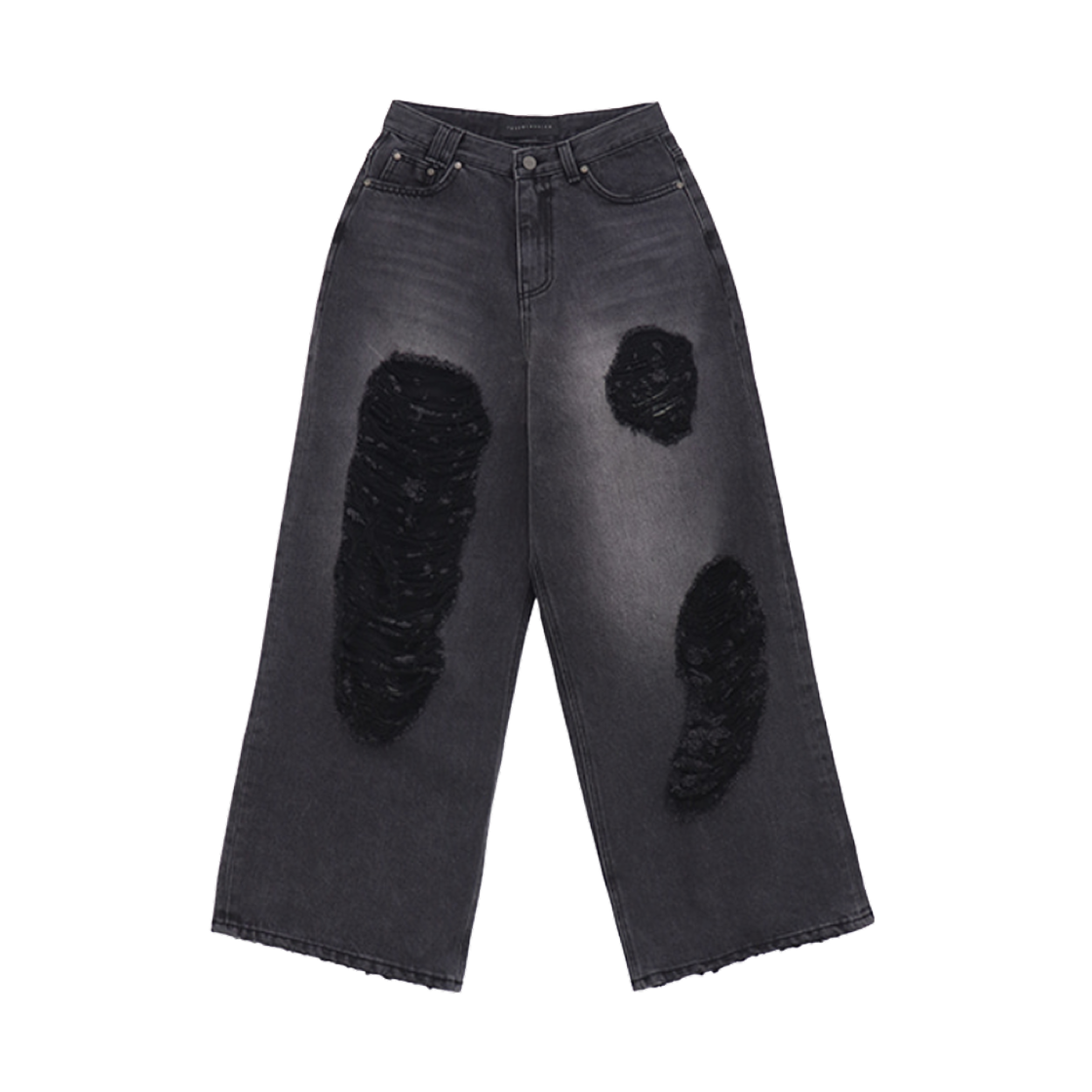 (W) 트리밍버드 스크래치 데미지 데님 팬츠 블랙((W) Treemingbird Scratch Damage Denim Pants Black)