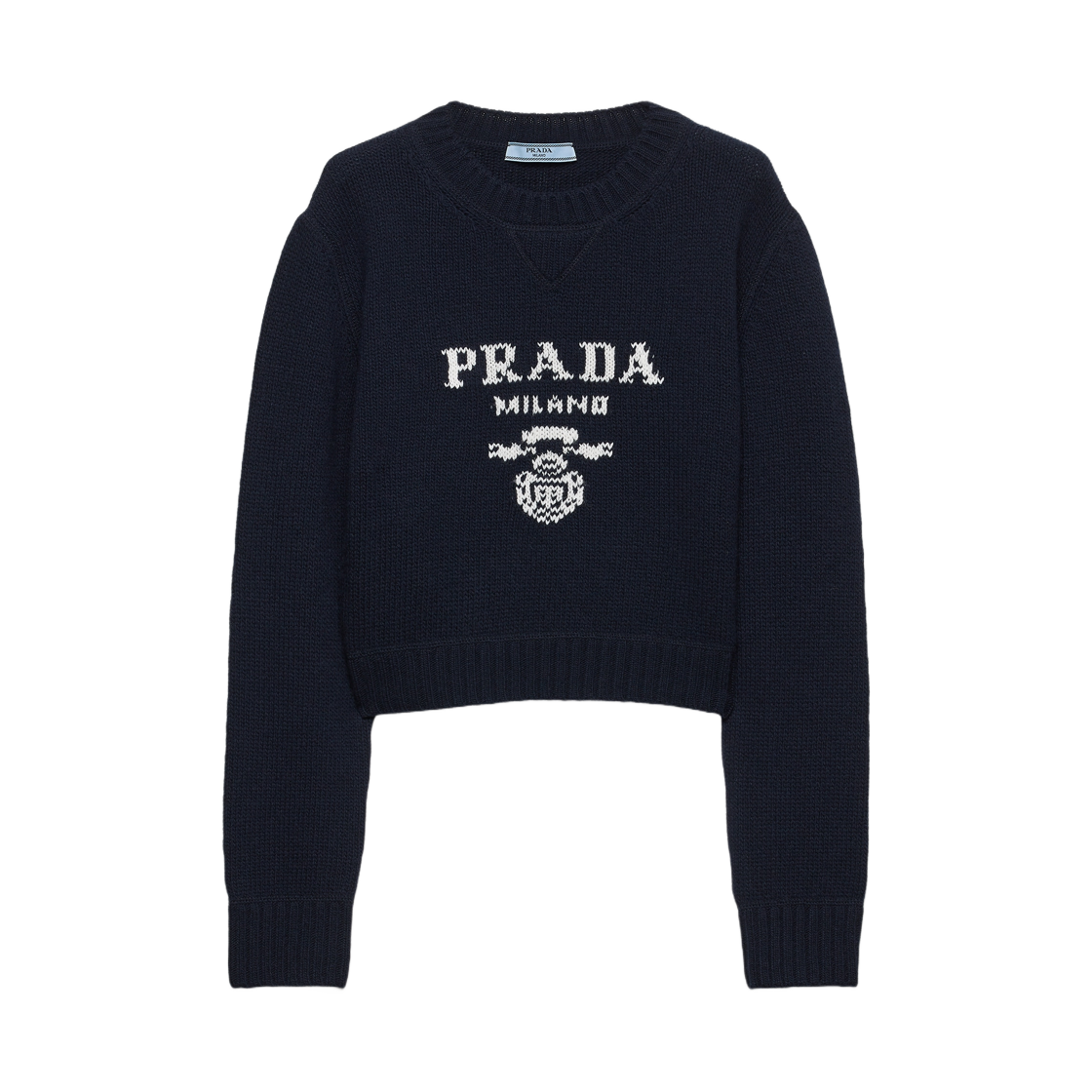 P24U1T-1YMW-F0008 (W) Prada Wool and Cashmere Crew-Neck Sweater Navy
