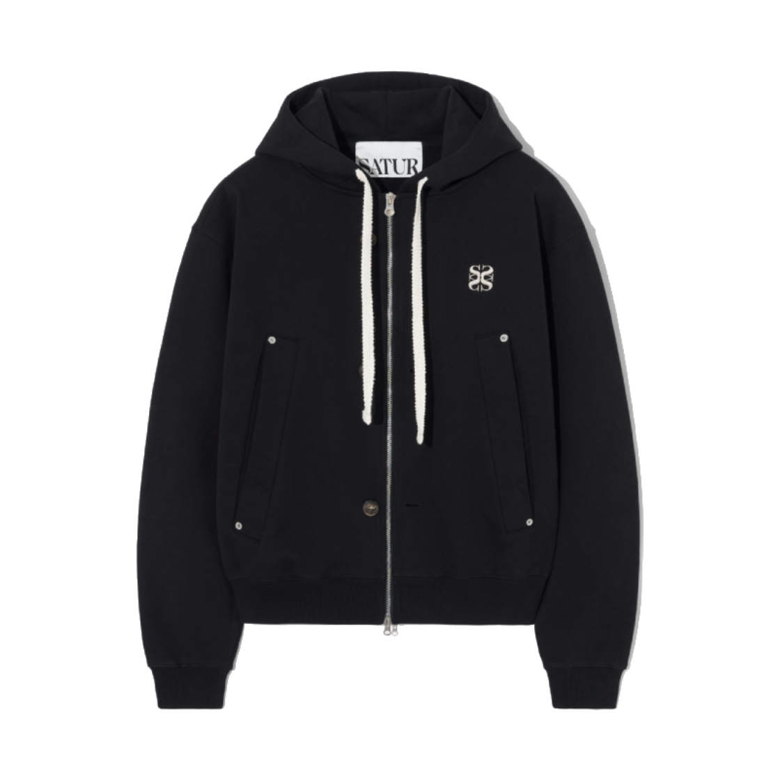 SA251UTJ04BK SATUR Teo Cotton All Day Hood Zip Up Palette Black