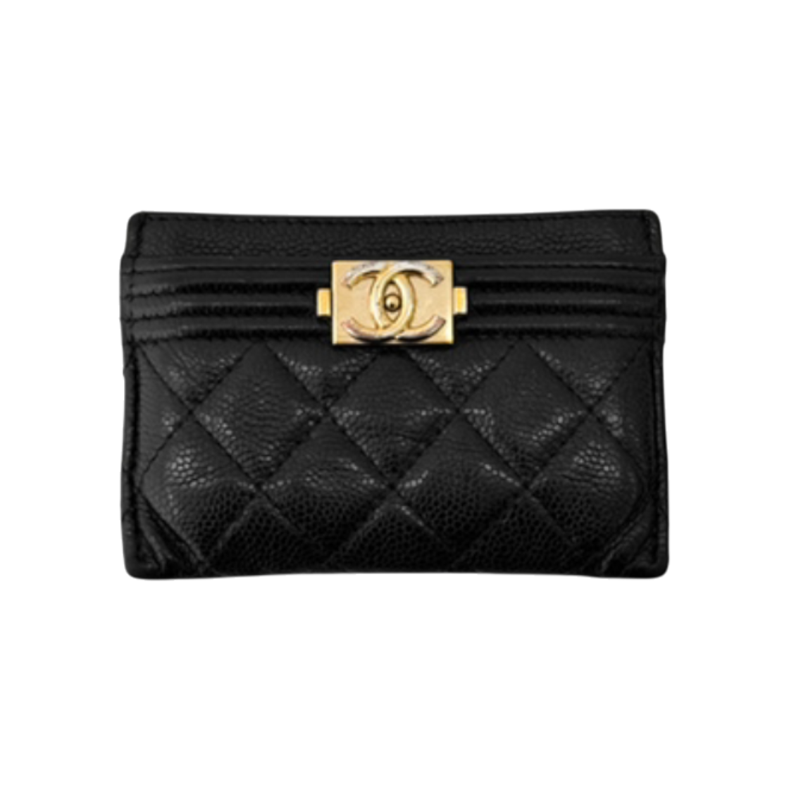 샤넬 보이 클래식 캐비어 카드 홀더 지갑 금장 블랙(Chanel Boy Classic Caviar Card Holder Wallet Gold Black)
