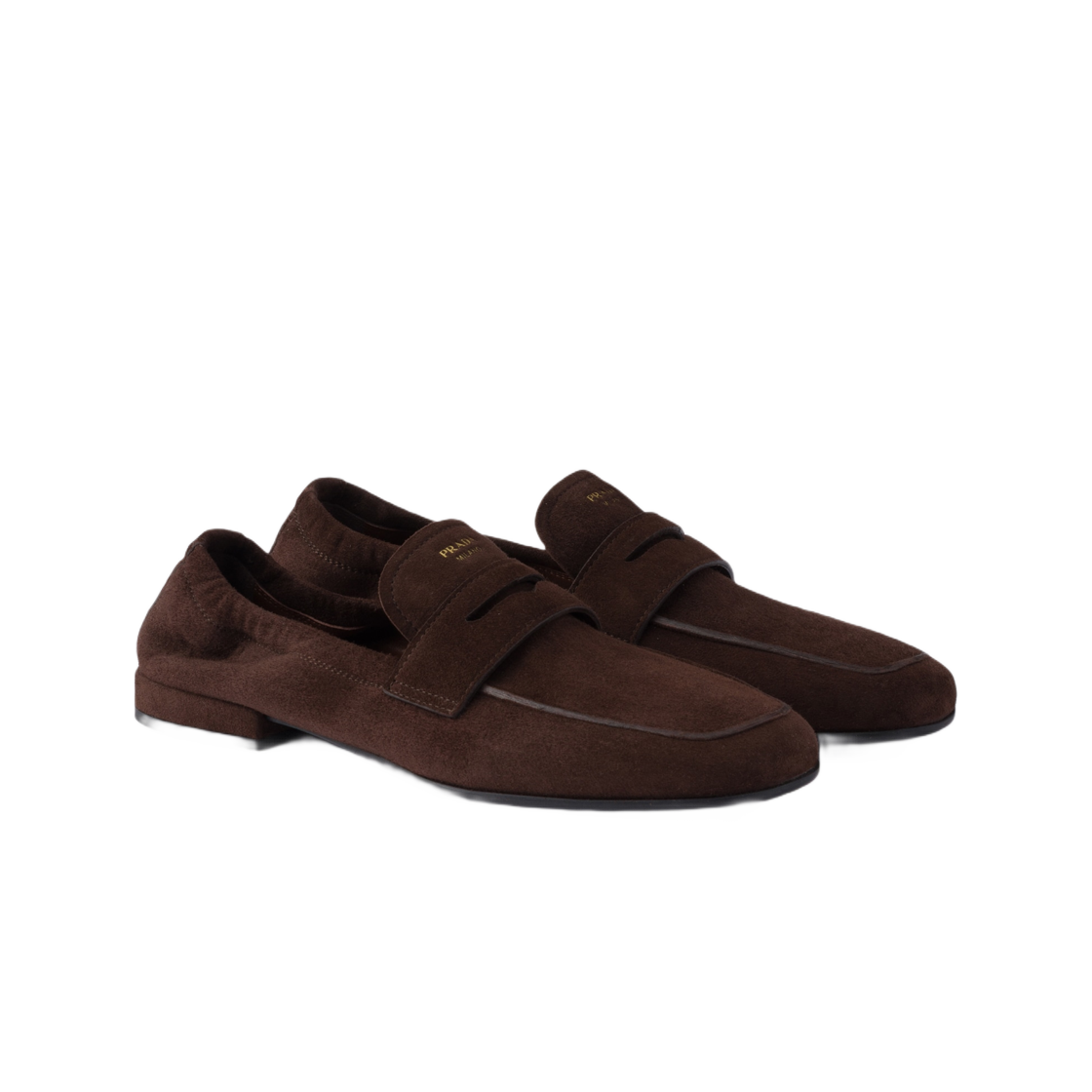 (W) 프라다 셔플 앤틱 스웨이드 로퍼 다크 브라운((W) Prada Shuffle Antiqued Suede Loafers Dark Brown) - 2