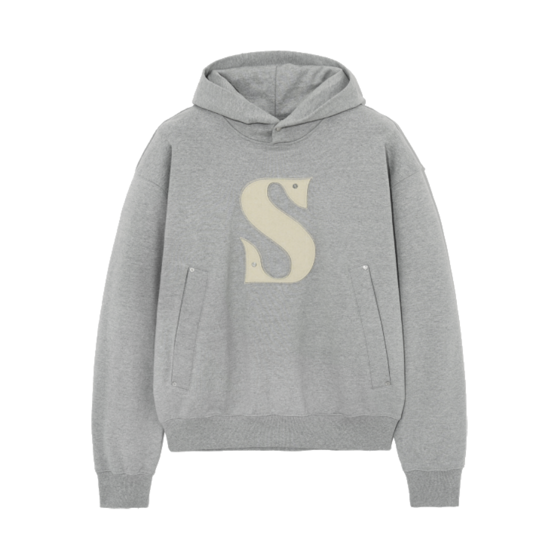 SA243UTH04MG SATUR Rivet Applique Pocket Logo Hoodie Melange Gray