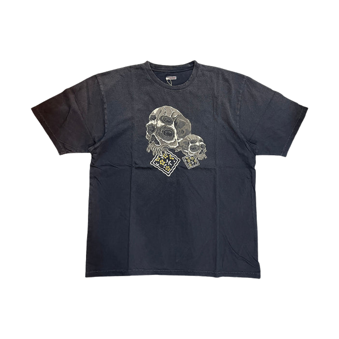 캐피탈 20 저지 크루 티셔츠 패키쉬 레인 스컬 Pt 블랙(Kapital 20 Jersey Crew T-Shirt Peckish Rain Skull Pt Black)