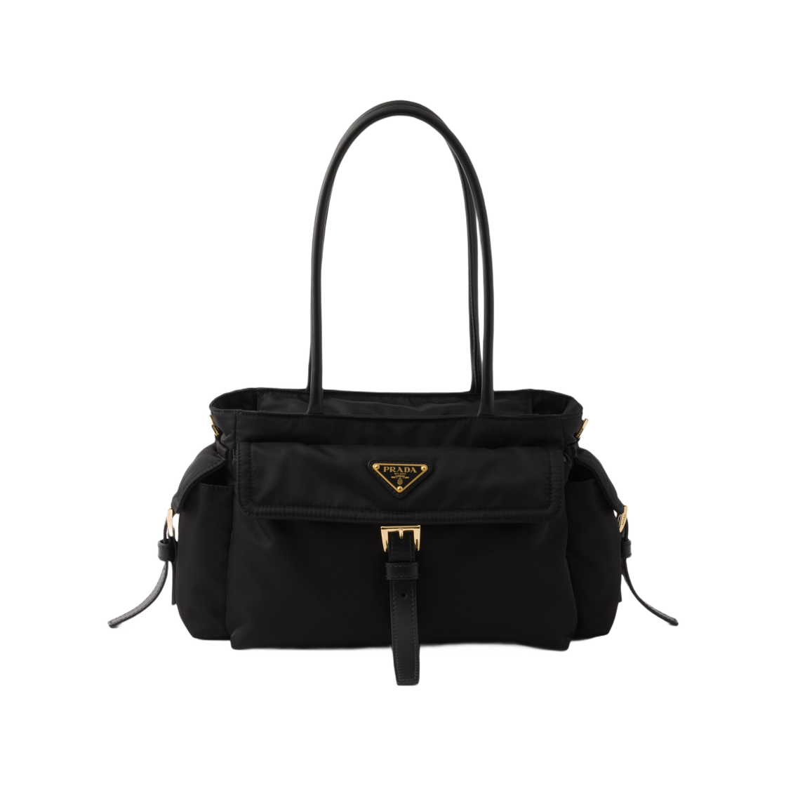 1BG596-RDLN-F0002 Prada Explore Medium Re-Nylon and Leather Tote Bag Black