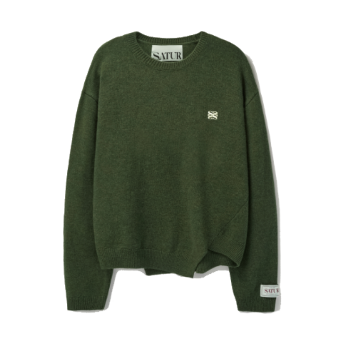 SA243UKT38KH SATUR Dublin Unbalanced Cashmere Blend Knit Olive Khaki