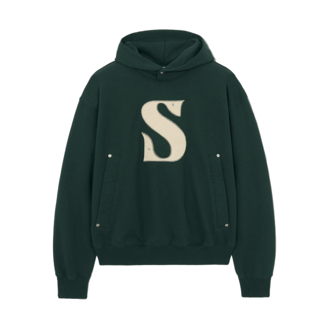 SA243UTH04GN SATUR Rivet Applique Pocket Logo Hoodie Classic Green