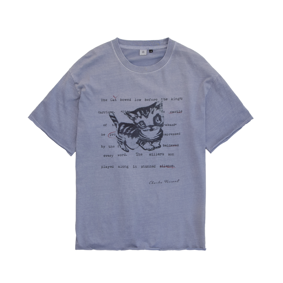 폴리테루 행크 두들 캣 1/2 티 로우 컷 퍼플 블루(Polyteru HANK Doodle Cat 1/2 Tee Raw Cut Purple Blue)