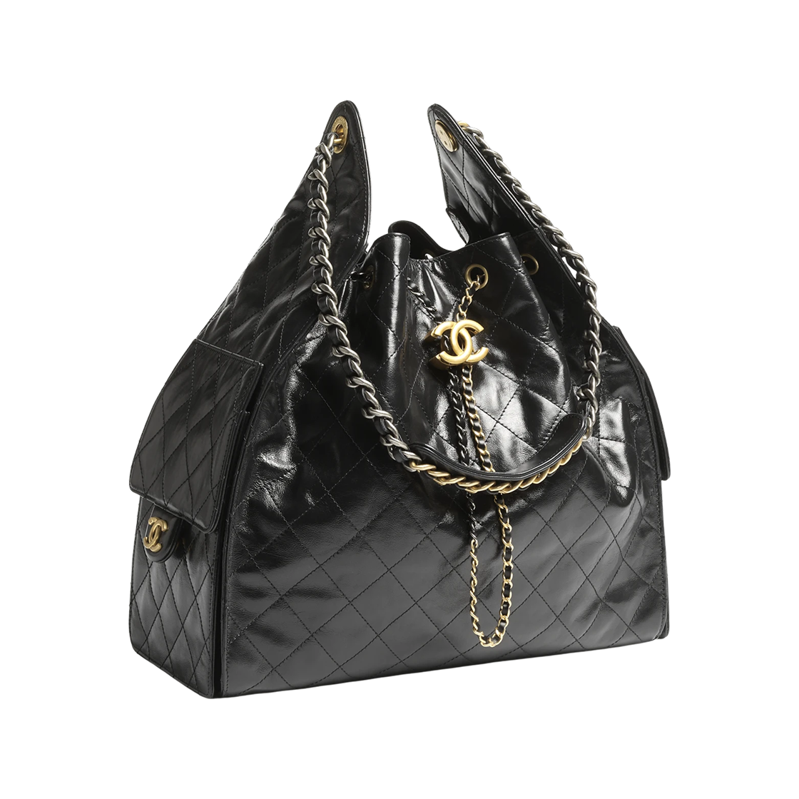 샤넬 25 미디움 핸드백 샤이니 크럼플드 카프스킨 & 골드 루테늄 피니쉬 메탈 블랙(Chanel 25 Medium Handbag Shiny Crumpled Calfskin & Gold Ruthenium Finish Black) - 2