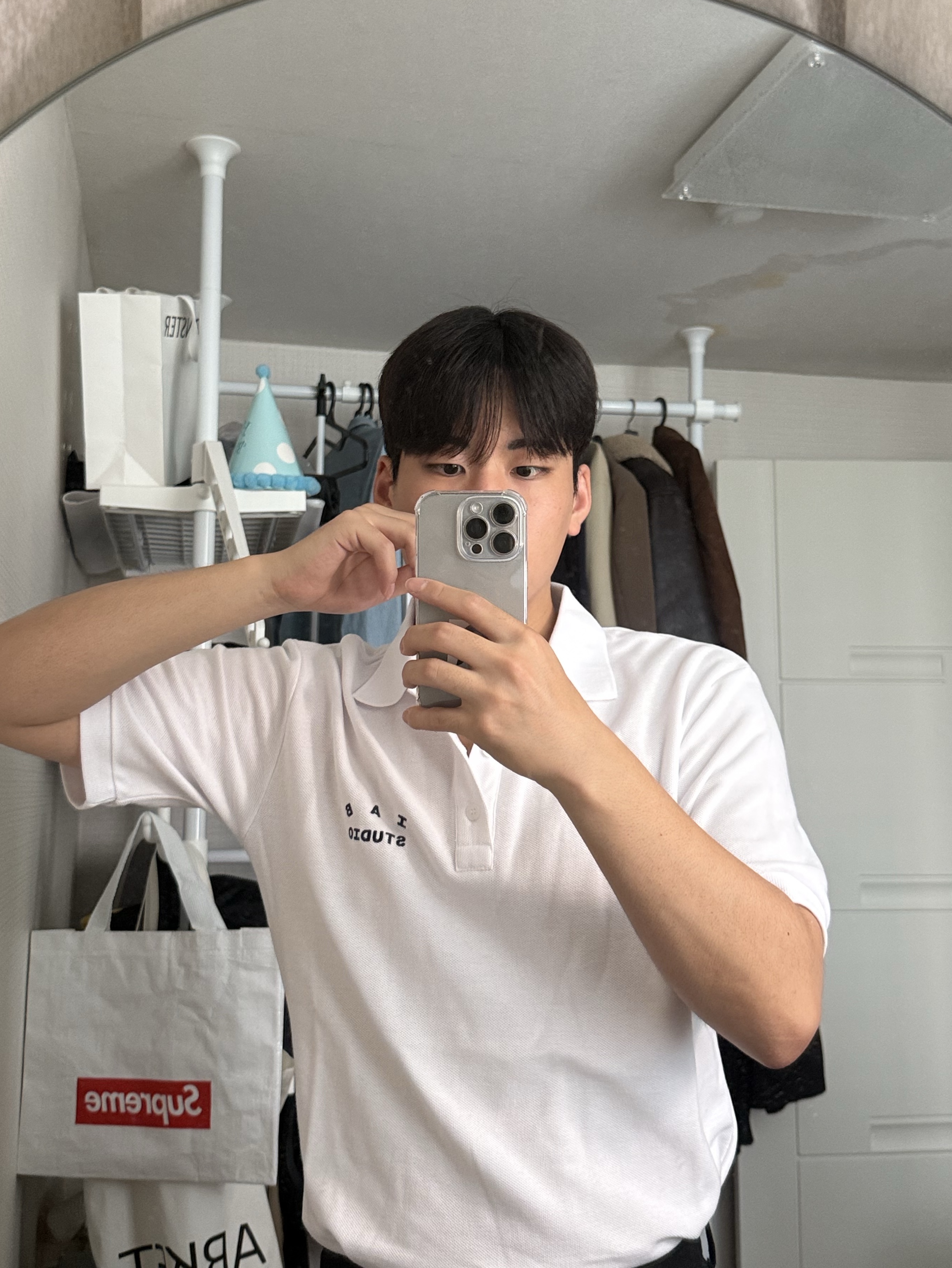 IAB Studio T-Shirt White Navy, IAB Studio Pique T-Shirt White Navy 착용 스타일 - 2