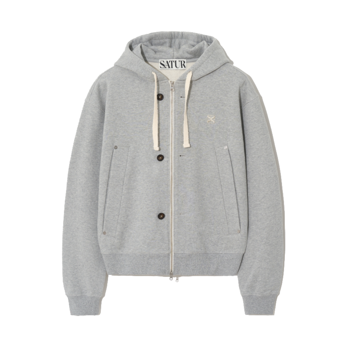SA251UTJ04MG SATUR Teo Cotton All Day Hood Zip Up Melange Gray