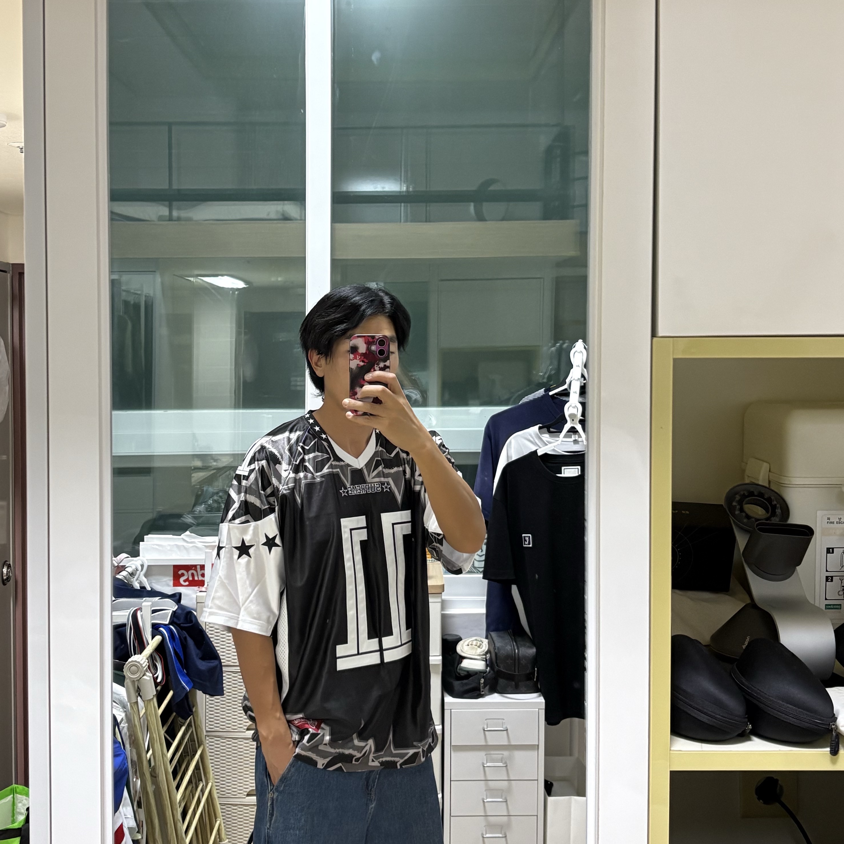 Supreme Stars Football Jersey Black - 25SS 착용 스타일