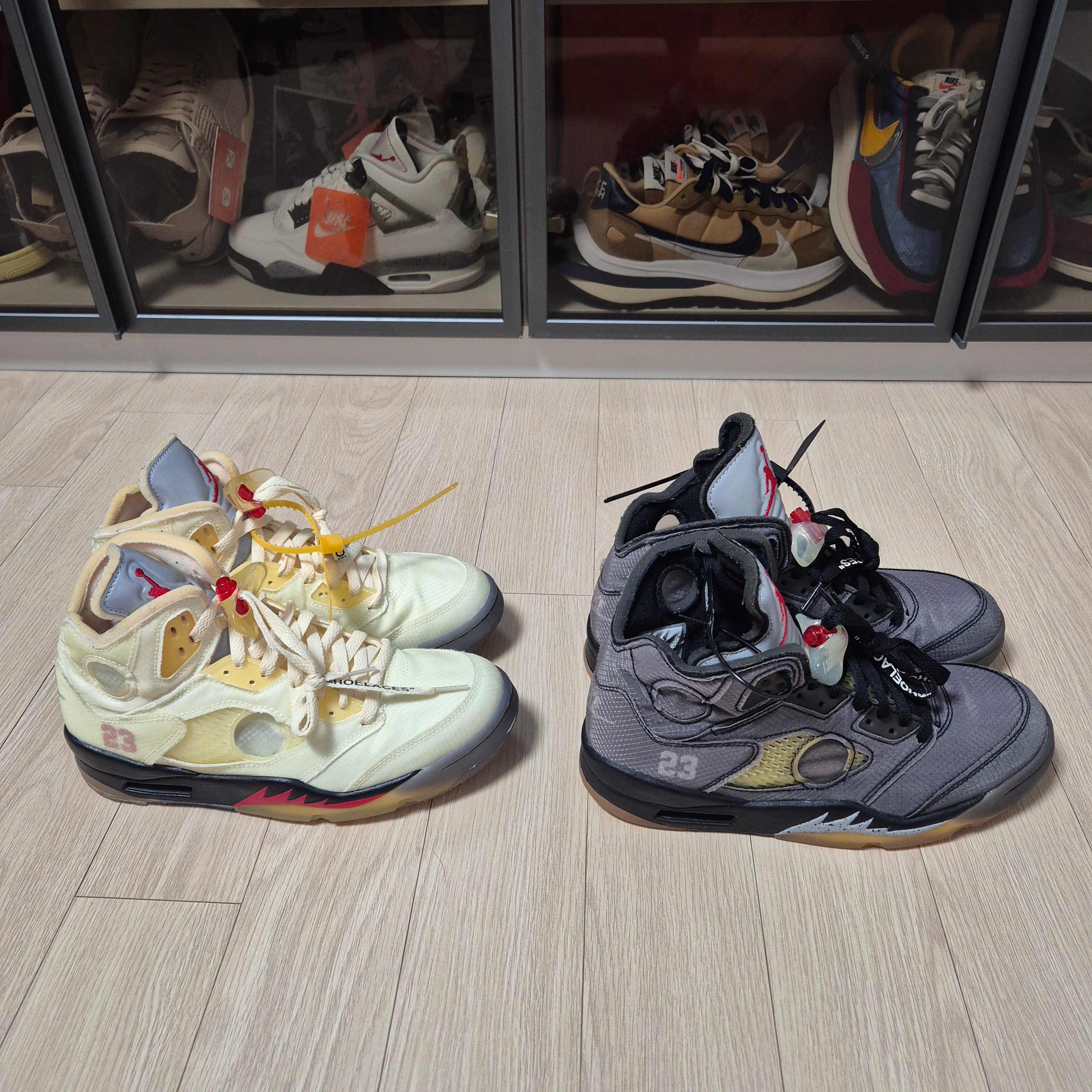 Jordan 5 x Off-White Retro SP Black Muslin, Jordan 5 x Off-White Retro SP Sail Fire Red 착용 스타일 - 2