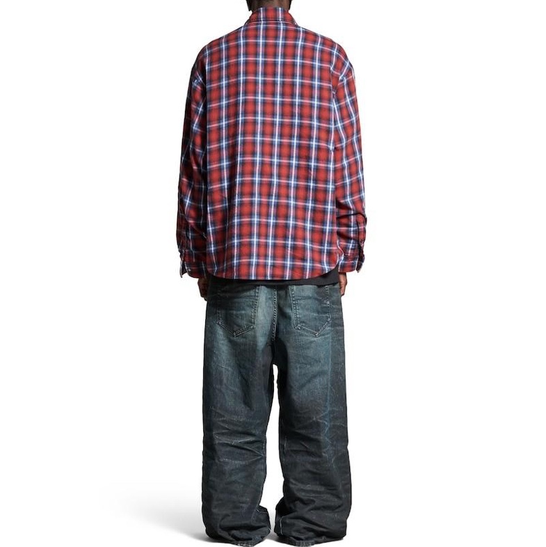 Balenciaga Lined Shirt Red Blue 착용 스타일 - 2