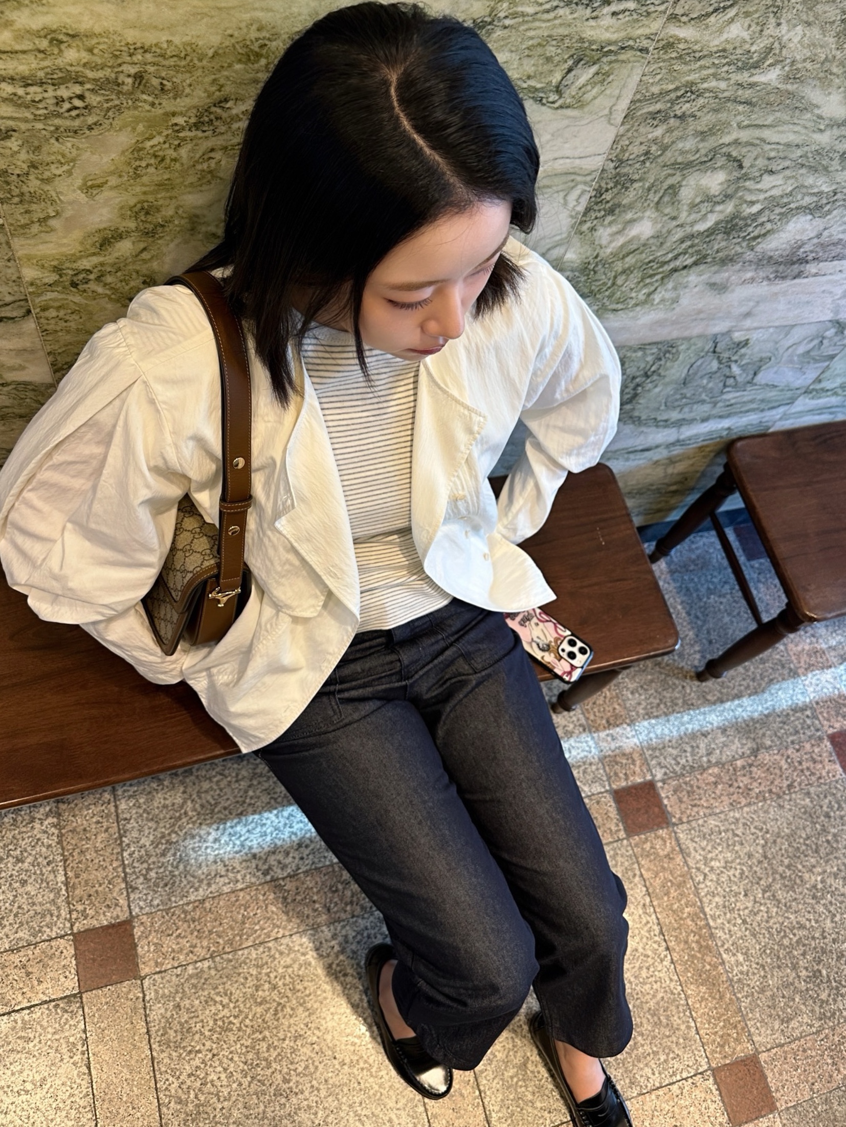 Haruta HS-304 Penny Loafer Black 착용 스타일 - 1
